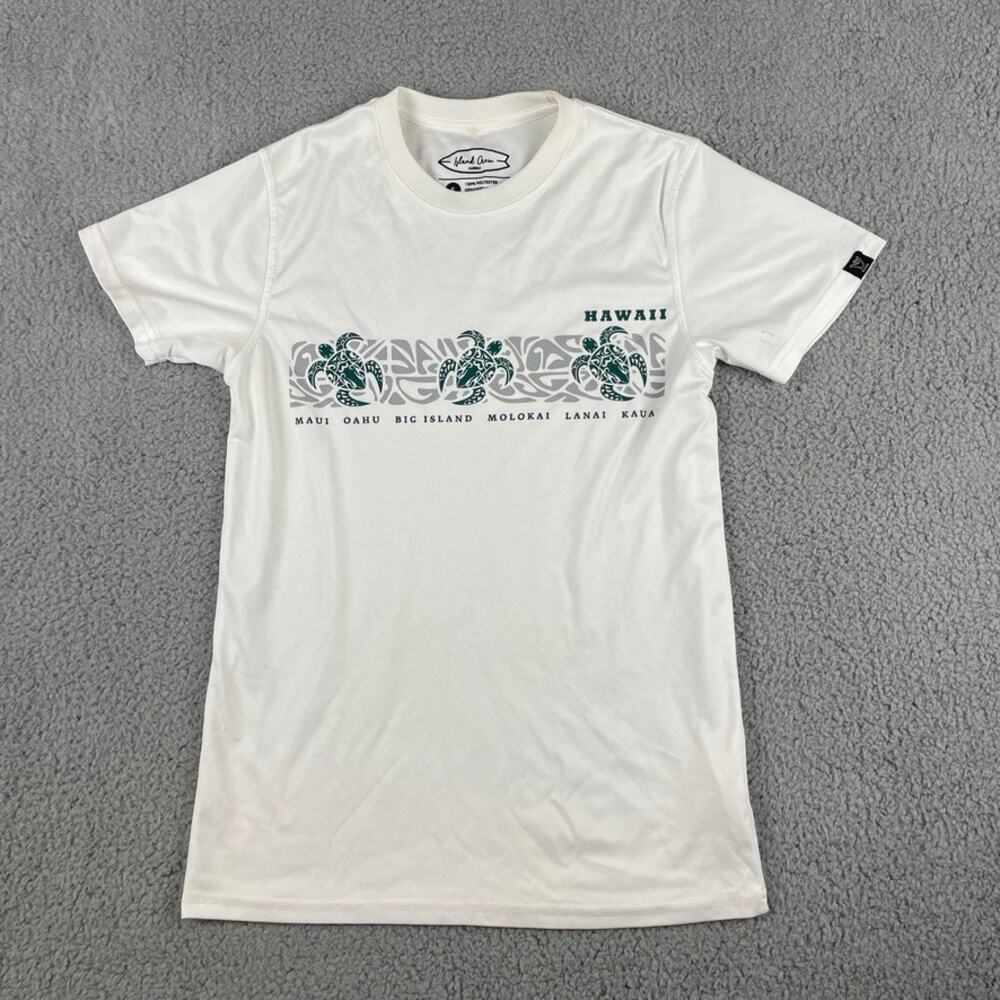 Island Crew Hawaii Men's Small White Green Short Sleeve 100% Polyester Shirt